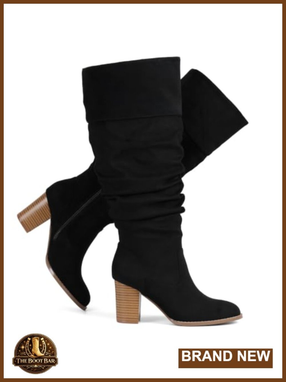 Wide Calf Suede Slouch Knee High Boots with Zipper Heeled Fall